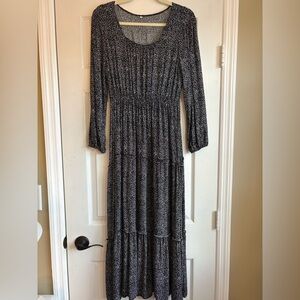 Amazon Black & White Floral Print A-line Maxi Dress, Size Medium